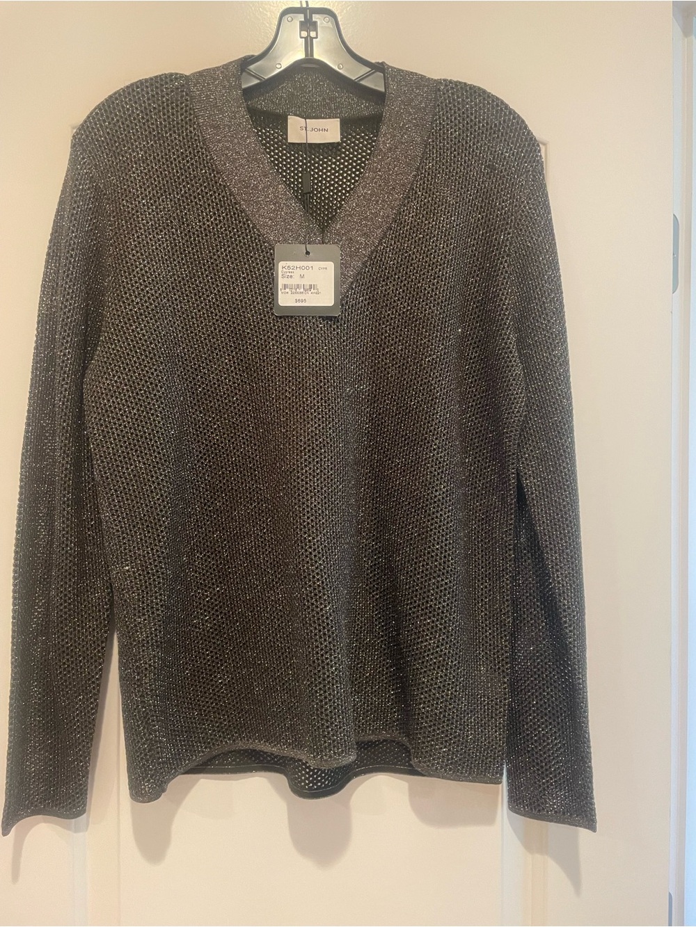 St. John Charcoal Metallic V-Neck Knit Sweater
